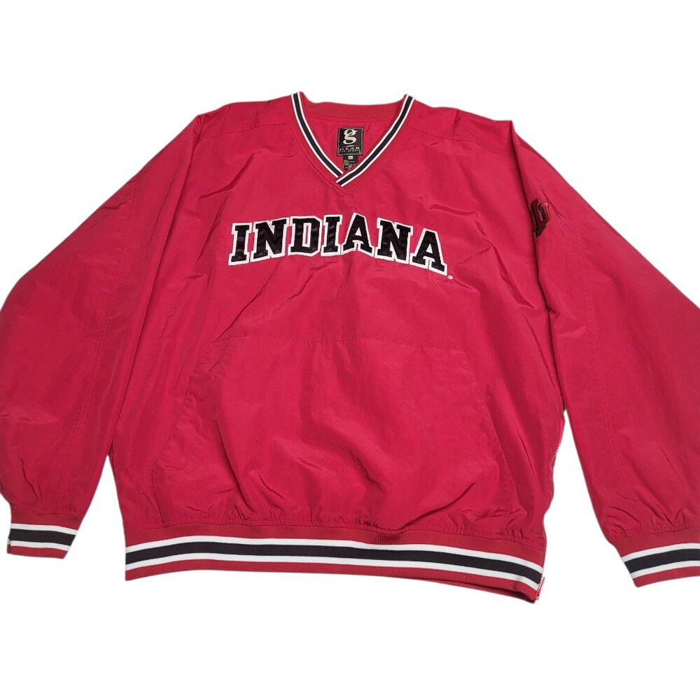 Vintage Indiana University Hoosiers Pullover Windbreaker Jacket XL Red V-Neck